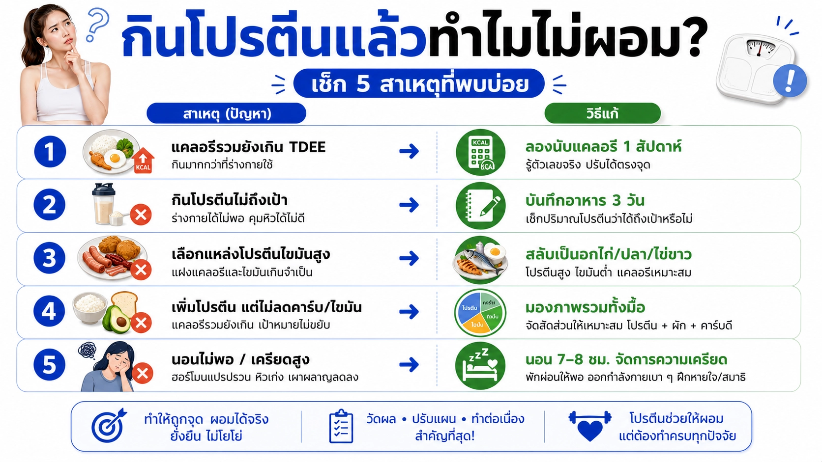 กินโปรตีนแล้วไม่ผอม 5 สาเหตุ