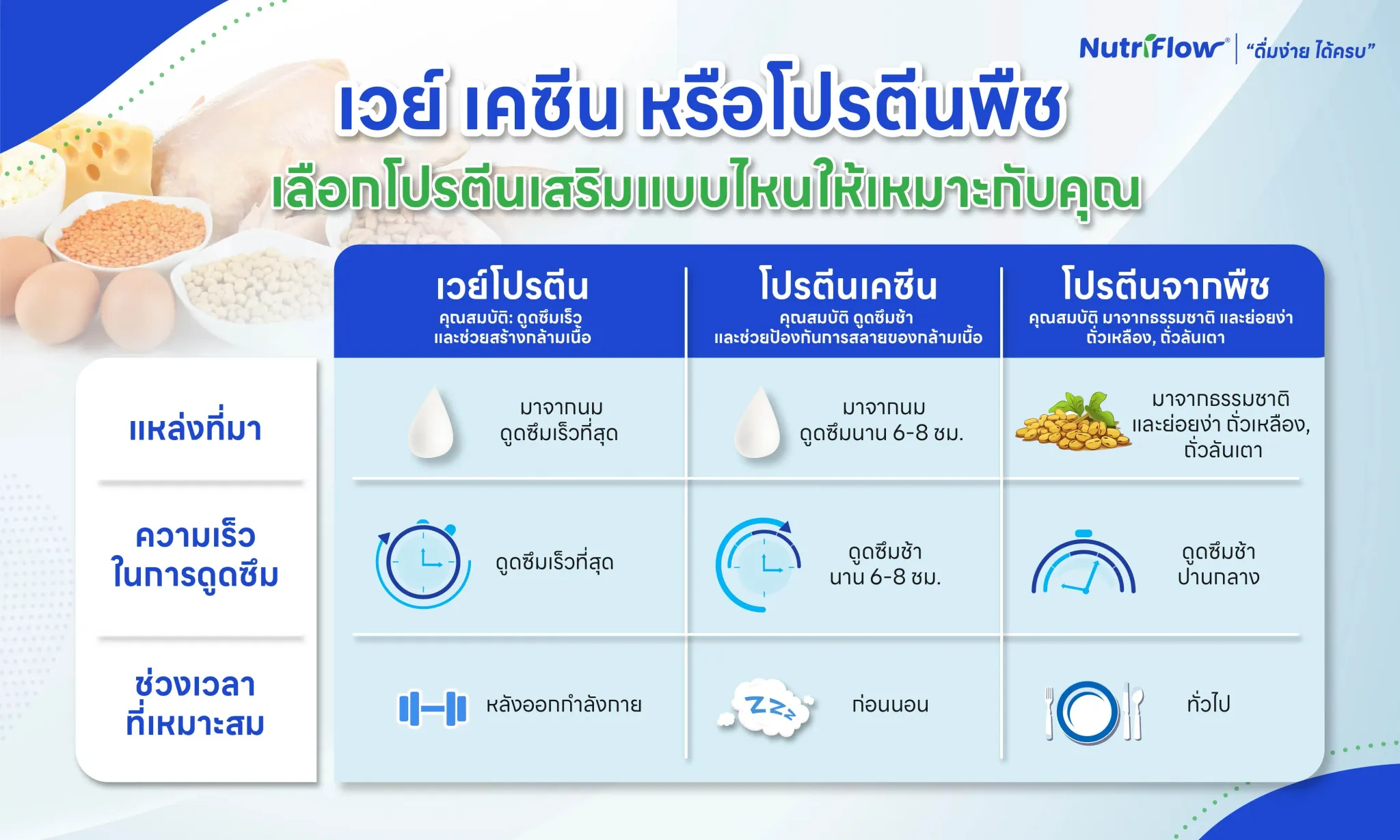ประเภทของโปรตีนผงเสริมที่พบทั่วไป