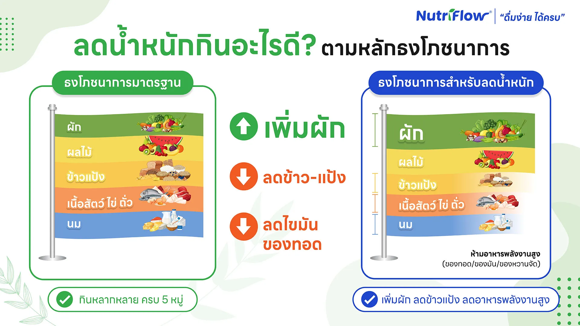 ลดน้ำหนักกินอะไรดี ตามหลักธงโภชนาการ